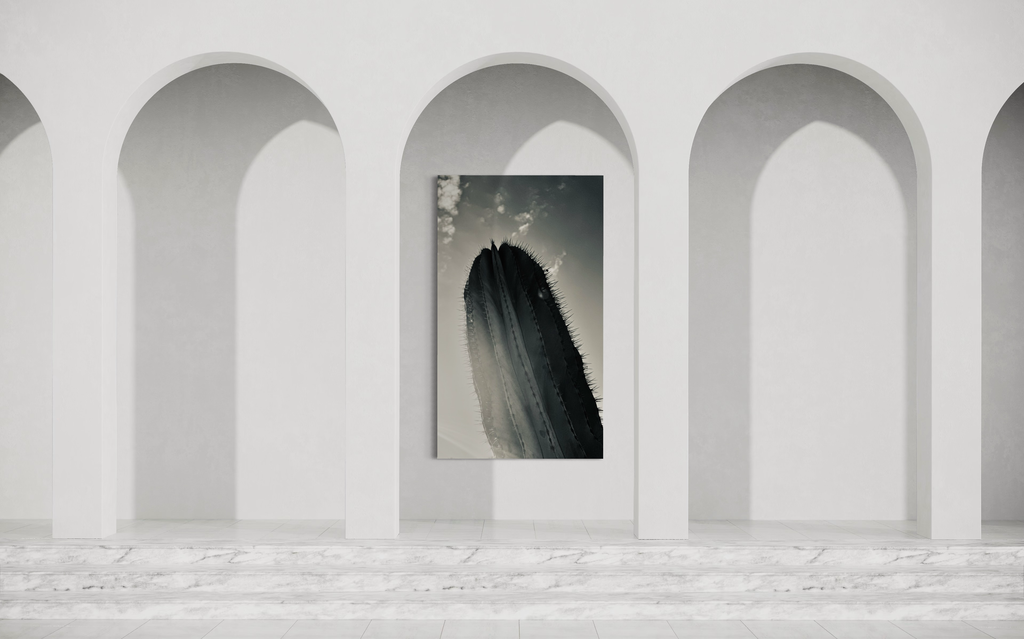 Desert Ascend — large-scale desert form displayed in a white arched gallery space.