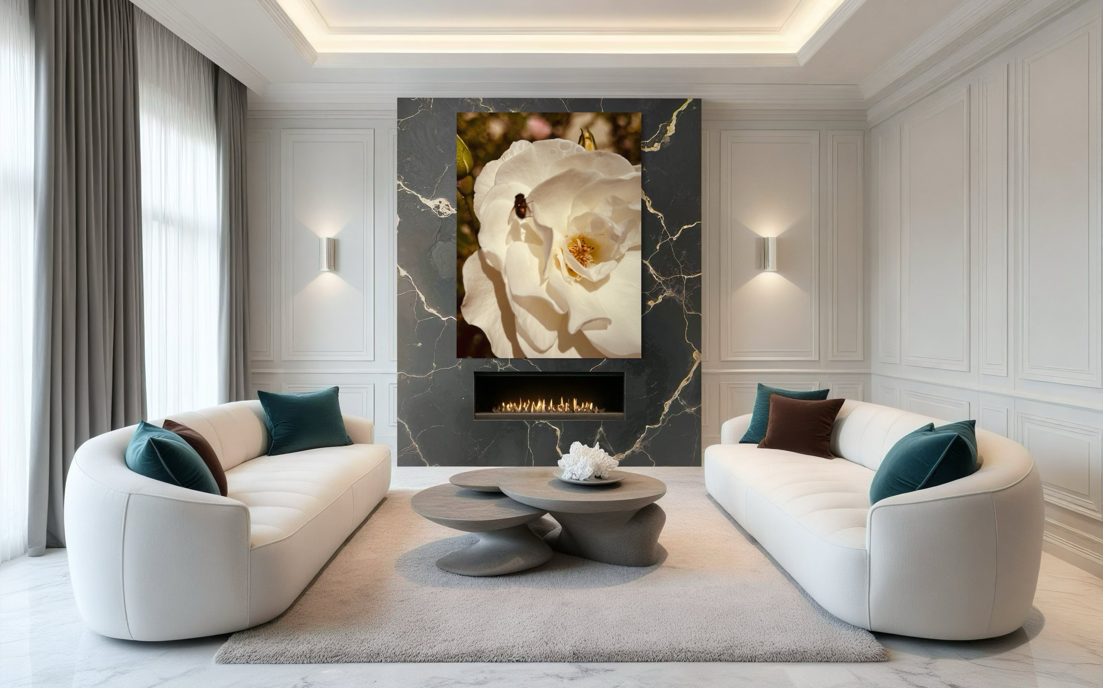 The Arrival limited master edition fine art artwork by Alba Lev Fine Art displayed in an elegant living room interior