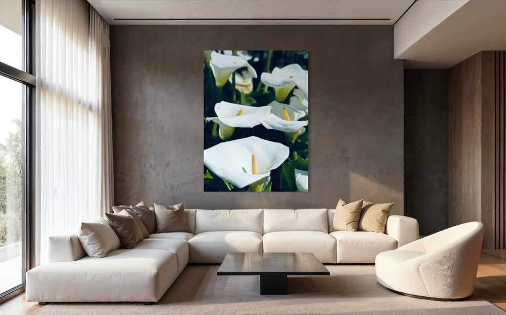 “Silent Grace” centered on a warm neutral wall, bringing soft elegance to a serene living space.