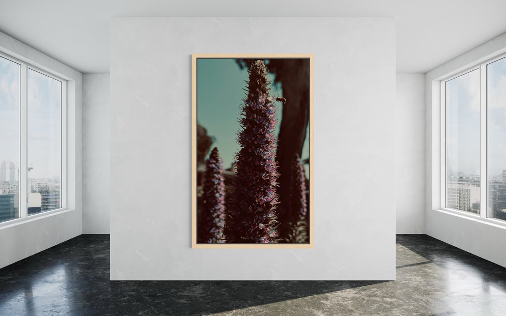 Whispers of Lavender presented in a natural wood floating frame.