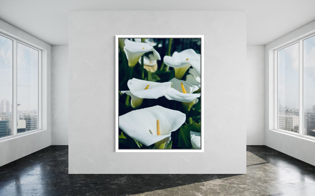 “Silent Grace” framed in a crisp white floating frame for a clean, modern presentation.