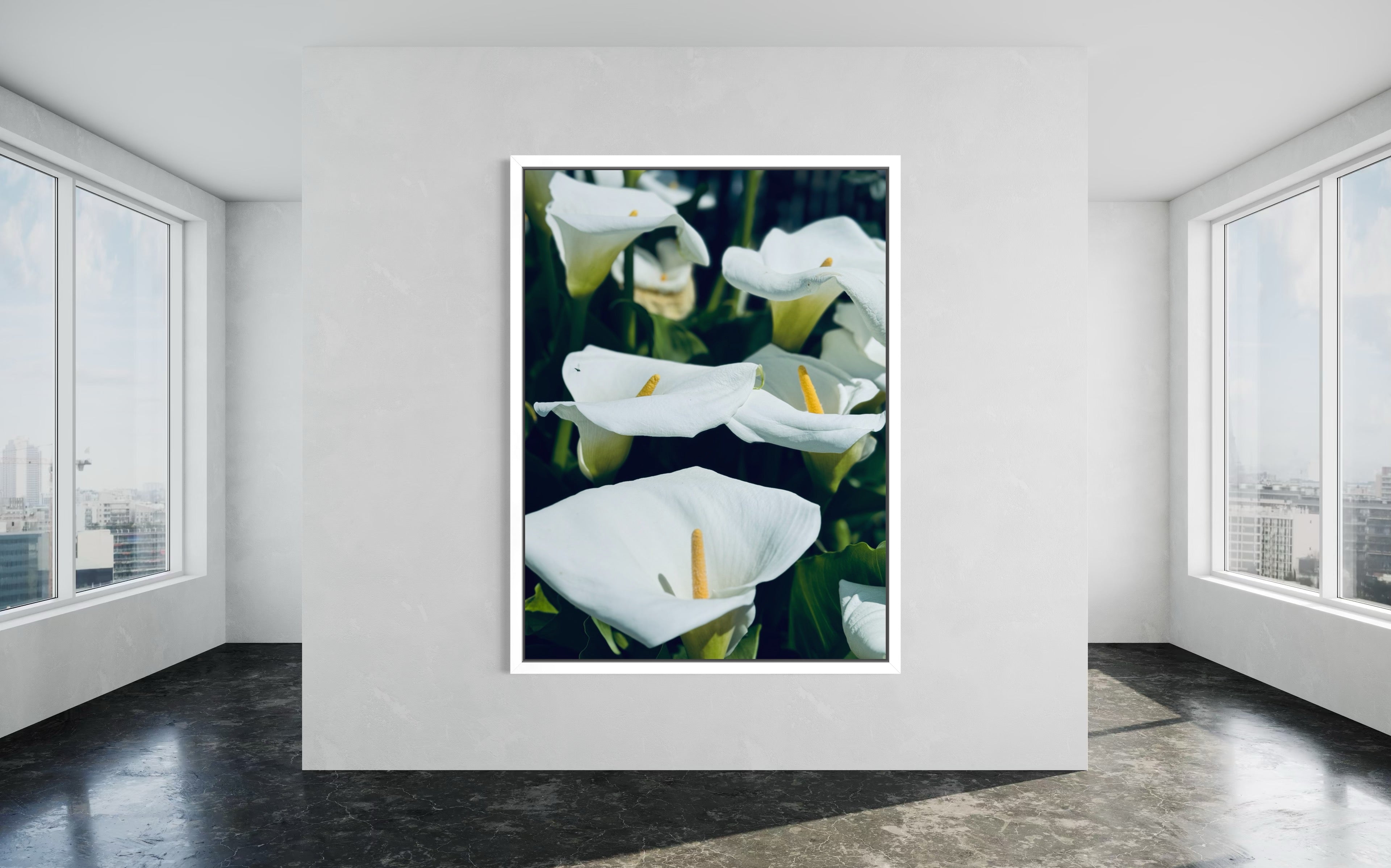 “Silent Grace” framed in a crisp white floating frame for a clean, modern presentation.