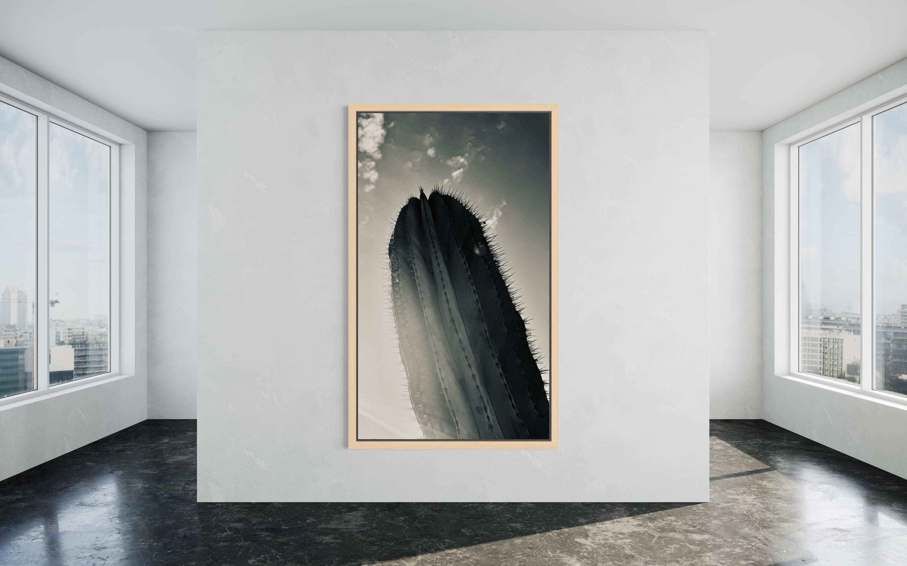 Desert Ascend presented in a natural-wood floating frame — warm, refined, gallery-level.